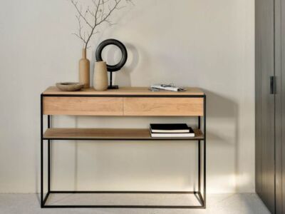 Console Monolit en chêne - 2 tiroirs - métal noir
