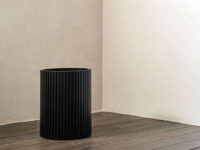 Black Roller Max waste paper basket - mahogany varnished