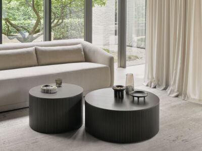 Table basse ronde Roller Max en acajou - brun foncé - vernis