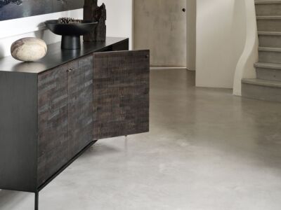 Buffet Grooves en teck - 4 portes - noir - vernis