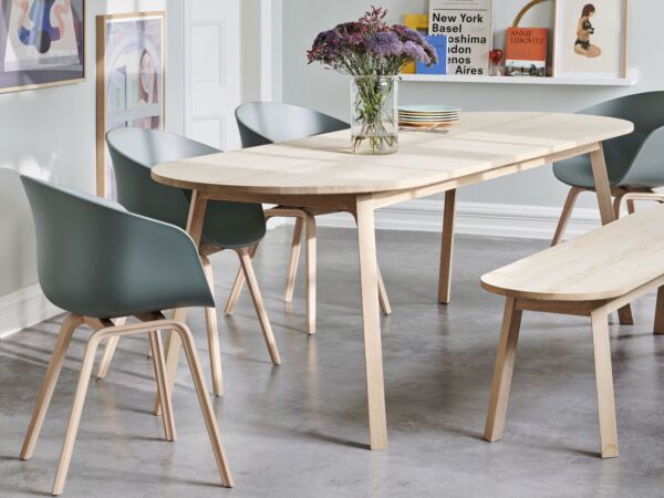 5_AAC 22 dusty green shell matt lacquer oak base_Triangle Leg Table_Triangle Leg Bench_Nelson Ball Bubble Pendant.jpg