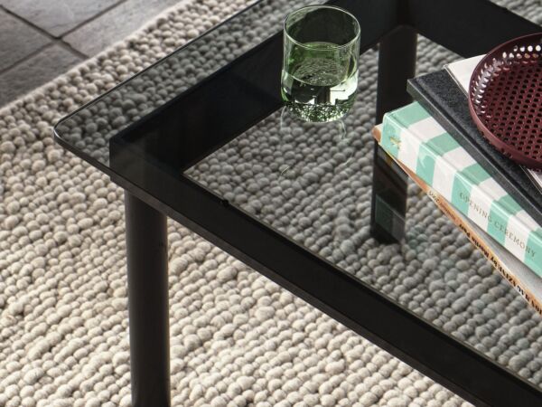 5_Kofi 140x50_grey tinted glass tabletop_black wb lacquer oak frame_Peas Random soft grey_Tint Tumbler green.jpg