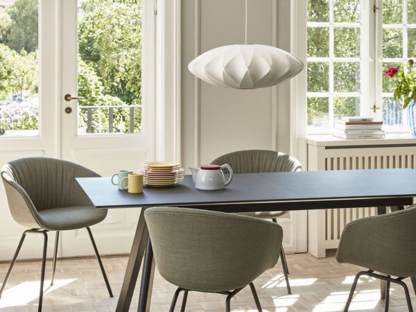 5_CPH 30 Extendable black lino black frame_AAC 27 Soft Atlas 931 black powder coated base_Nelson Saucer Crisscross Bubble Pendant.jpg