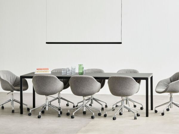 5_AAC 253 Soft Encircle 252 polished aluminium base_T12 Table black linoleum black base_Factor Linear Suspension Lamp 1500 soft black (1).jpg