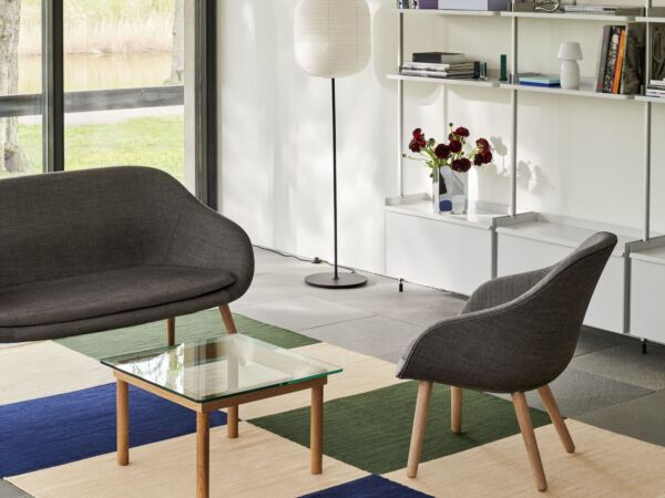 5_Common Floor Lamp Base_Paper Shade Oblong_Ethan Cook Flat Works peach green check_Kofi Coffee Table clear glass wb lacquer oak frame_Arcs mirror.jpg