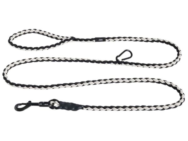 2_hay dogs leash adjustable braided m l black white.jpg