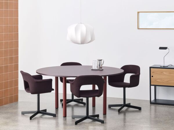5_Annex Table Round barn red base burgundy tabletop_Layout Armchair 234 black alu swivel base uph Vidar 0693_New Order Combination 207 charcoal.jpg