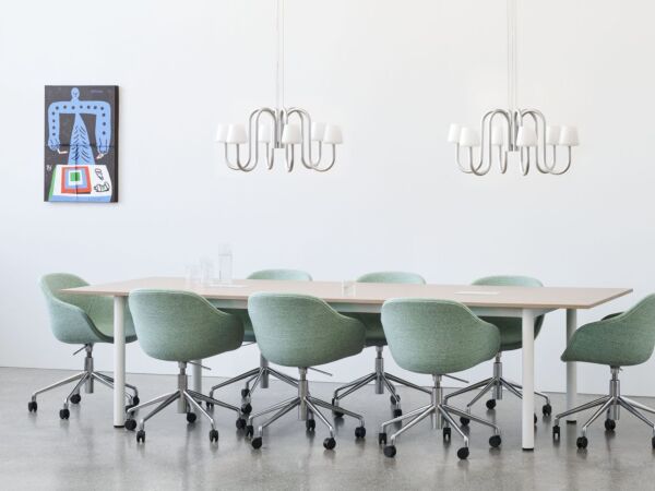 5_Annex Table Overhang cream white frame wb lacquered oak tabletop_AAC 53 alu swivel base uph Vanir 0913_Apollo Chandelier 6 arm_Perforated Cabinet Floor M steel blue.jpg