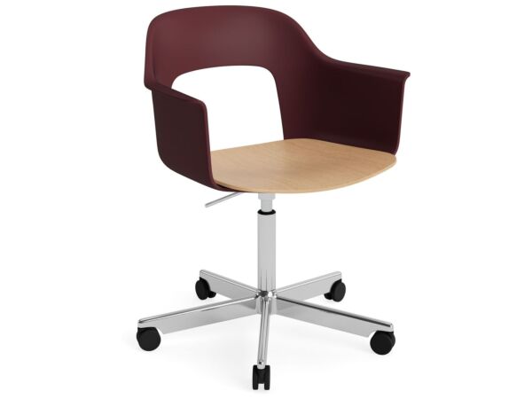 2_AF309-F350-AA51-01UF_Layout Armchair 242_polished alu 5 star swivel wheel base_bordeaux shell_wb lacq oak seat.jpg