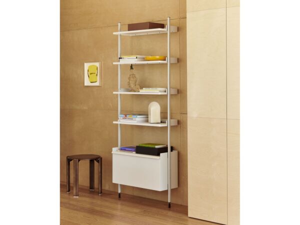 5_Rey Stool umber wb lacquer beech_Pier System 121 1 Column PS white powder coated steel clear anodised profiles.jpg