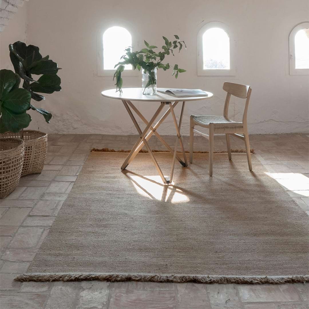 Moodboard habitat Tapis Wellbeing Nettle dhurrie de nanimarquina